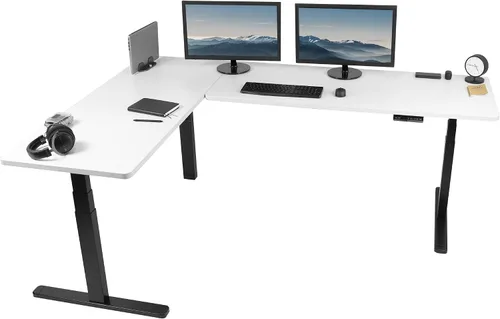Vista 42 de VIVO DESK-KIT-3E8BO - Escritorio eléctrico de altura ajustable de 83 x 60 pulgadas para trabajar de pie, con 2 cubiertas sólidas de bambú, marco