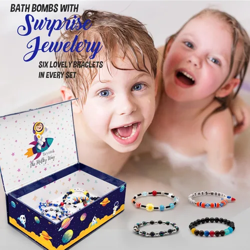 Vista 7 de Bombas de baño para niños con sorpresa en el interior, bombas de baño con joyería sorpresa y caja de joyería, orgánica, hidratante para la piel