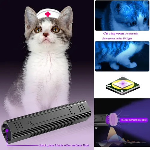 Vista 2 de Wood's - Lámpara UV portátil de 365 nm, para mascotas, gatos, perros, rayos UV, luz negra, detector de tiña de gato, detector de orina de mascotas