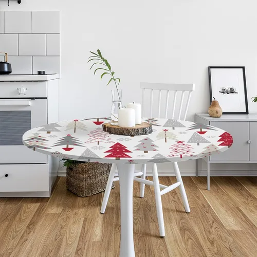 Vista 7 de Mantel redondo ajustable para árbol de Navidad de 36 a 42 pulgadas, diseño de copos de nieve, impermeable, lavable, con bordes elásticos, decoración