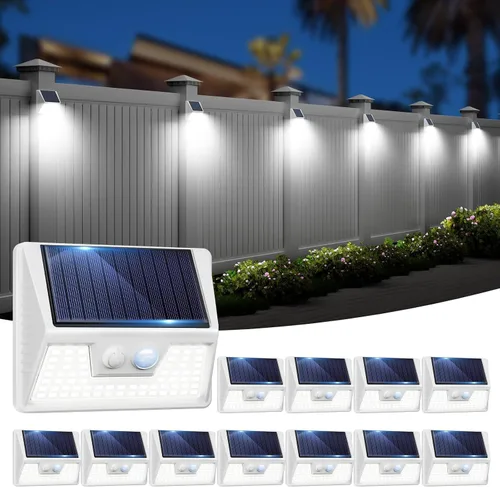 Vista 19 de vighep Paquete de 12 luces solares de movimiento para exteriores, luces impermeables para valla al aire libre, luces LED de pared blancas cálidas