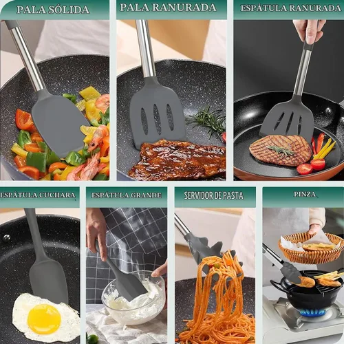 Vista 5 de Umite Chef Juego de utensilios de cocina de silicona, 43 espátulas de silicona con mango de acero inoxidable, antiadherente, resistente al calor
