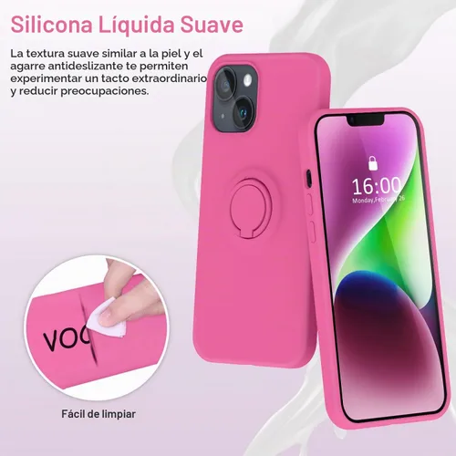Vista 2 de MOCCA Compatible con funda para iPhone 14 Plus con soporte de anillo Forro de microfibra súper suave Funda protectora de silicona líquida