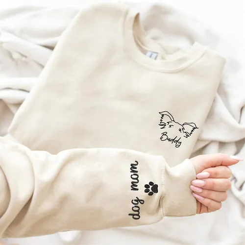Vista 3 de Nazenti Sudadera bordada personalizada para mamá de perro, sudadera personalizada con orejas de perro, regalos para amantes de los perros, camisa