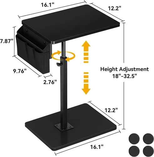 Vista 2 de Vagusicc - Mesa con bandeja para apoyabrazos de sofá, mesa giratoria de 360° con altura ajustable para TV, mesa auxiliar para espacios pequeños
