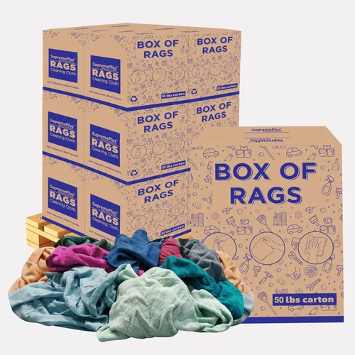 Vista 11 de Trapos de limpieza de camisetas de color reciclado (caja de 600 libras de palé de 60 x 10 libras) en trapos de algodón de color caja, perfectos