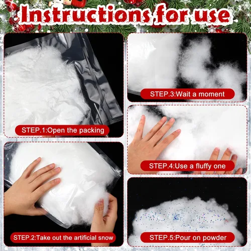 Vista 3 de 4 bolsas de nieve esponjosa decoración artificial de nieve sintética, nieve sintética, manta de nieve artificial para interiores, nieve para fiestas