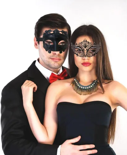 Vista 2 de Esaleely Máscara de máscaras para parejas, hombres griegos romanos, máscara veneciana de metal para Halloween, Mardi Gras, fiesta de baile
