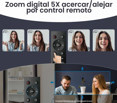 Vista 5 de Cámara web 4K 3 en 1 con micrófonos y altavoz, cámara web 4K con seguimiento automático AI, zoom digital 5X, campo de visión ajustable, control