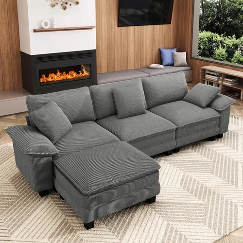 Vista 50 de Sofá seccional en forma de U de 123 pulgadas con cojines tipo nube, juego de sofá modular de asiento profundo con 5 asientos y 2 otomanos, brazos