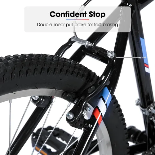Vista 6 de HILAND 24 Bicicleta de montaña de 26 pulgadas para hombres o mujeres, cuadro de acero de alto carbono de 18 velocidades, bicicleta MTB de ciclismo