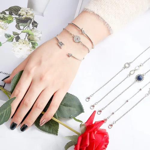 Vista 7 de Hicarer Juego de 16 pulseras en capas de oro/plata para mujer, pulseras de cadena de mano, ajustable, colgante de pulsera para mujer