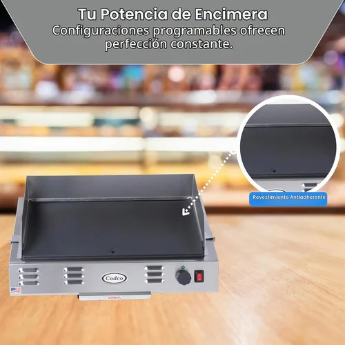 Vista 6 de Cadco CG-10 Plancha ahorradora de espacio para encimera, acero inoxidable, 120 V, área de cocción de 21 "x 12", para uso comercial