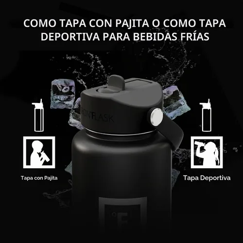 Vista 7 de IRON °FLASK Botella de agua de boca ancha con tapa flexible con pajilla