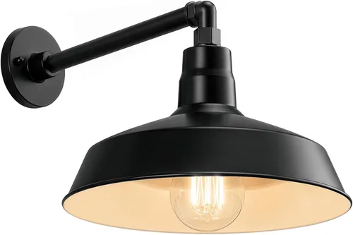 Vista 34 de 14 pulgadas. RLM Warehouse - Pantalla con brazo de cuello de cisne y bombilla Led A19 5000K de 9W Negro satinado (paquete de 1)
