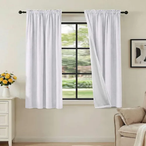 Vista 68 de H.VERSAILTEX Cortinas 100% opacas con aspecto de lino para dormitorio, bloqueo de luz completa, bolsillo para barra, cortinas de ventana gruesas