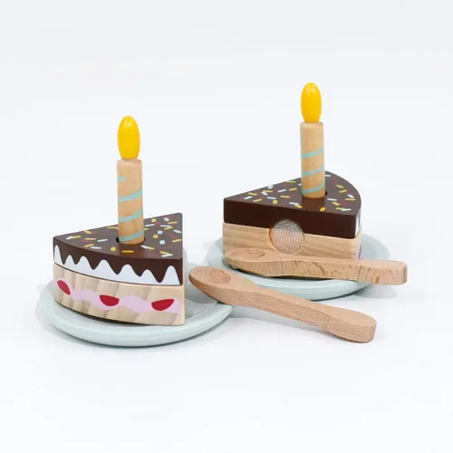 Vista 6 de PairPear Juego de pastel de fiesta de cumpleaños para niños, juguetes de madera para jugar comida Play Cutting Food Fake Cake Toddler Girl Gifts