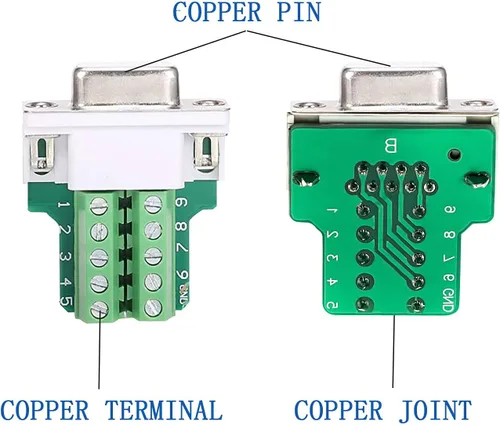 Vista 7 de DB9 Conector de ruptura, (2 unidades, macho+2 piezas hembra) DB9 placa de ruptura sin soldadura RS232 D-SUB DB 9 macho hembra bloque de terminales