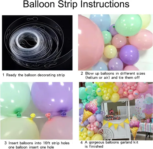 Vista 6 de Kit de arco de globos de helado – Juego de 142 guirnaldas de globos pastel con globo de Mylar de aluminio de helado de 37 pulgadas, globos torcidos