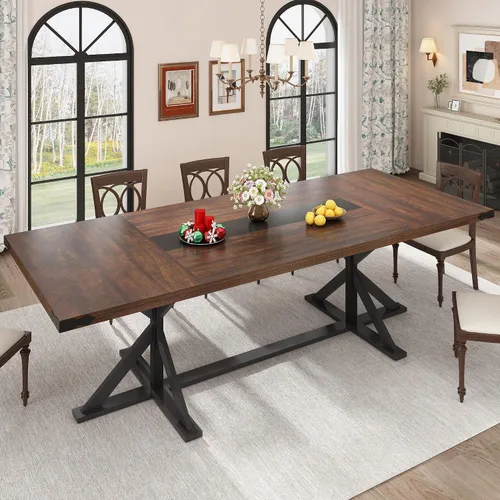 Vista 14 de Hlivelood Mesa de comedor de 71 pulgadas para 6 personas, mesa rectangular de cocina de granja con grosor impermeable, mesas de comedor largas