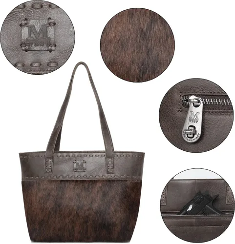 Vista 3 de Trinity Ranch Western - Bolso de mano para mujer, colección de cuero de vaca auténtico, bolso de mano oculto