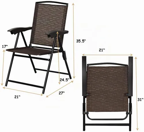 Vista 3 de Goplus Juego de 4 sillas plegables con reposabrazos y respaldo ajustable