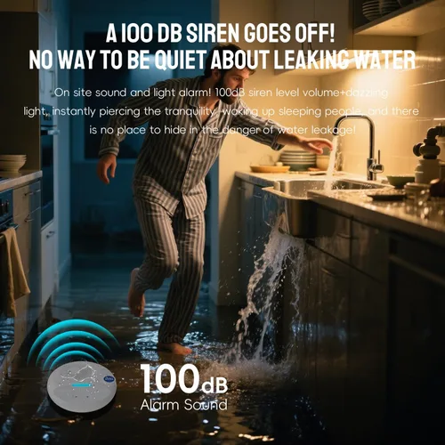 Vista 5 de PILSAMAS Detector de fugas de agua inalámbrico, funciona de forma independiente o con concentrador inteligente, sensor de fugas de agua de sirena
