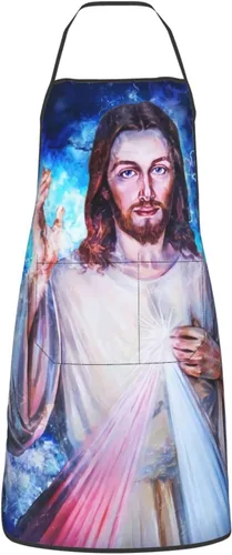 Vista 13 de Delantal de Jesús, delantales de cocina para hombres y mujeres, delantal de cocina, delantal de chef, delantales de jardín ajustables con 2 bolsillos