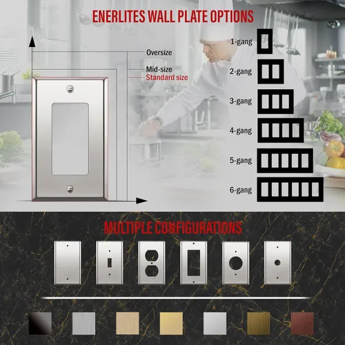 Vista 74 de ENERLITES Placa decorativa doble de metal para interruptor o receptáculo, placa de pared de acero inoxidable, resistente a la corrosión