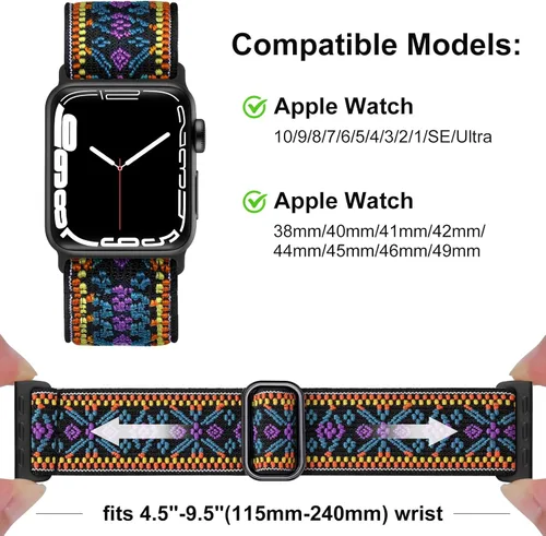 Vista 6 de Easuny Bandas elásticas bohemias compatibles con Apple Watch de 1.5 pulgadas, 1.57 pulgadas, 1.65 pulgadas y de 1.73 pulgadas para mujeres, hombres