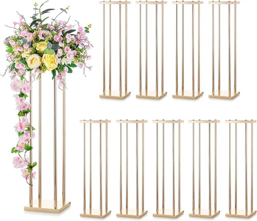 Vista 12 de Sziqiqi Jarrones de columna, centros de mesa de boda para mesas con platos, decoración de boda de 2 pies para ceremonia, moderno, rectangular