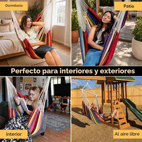 Vista 5 de MIZTLI Silla Hamaca con Columpio para Interior para Dormitorio - Máximo 500 Libras - Barra de Acero con Anillos Antideslizantes - Para