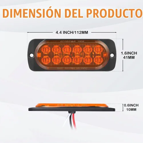 Vista 3 de Paquete de 2 luces LED ámbar de aluminio para remolque, señal de giro, freno de estacionamiento, luces de montaje en superficie impermeables