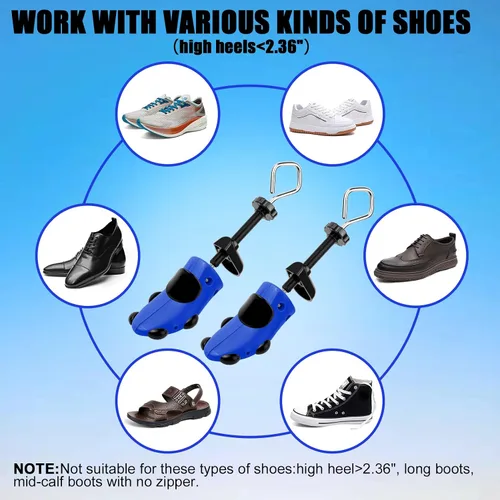 Vista 5 de Estirador de zapatos de 4 vías para pies anchos, 2 ampliadores de zapatos con cuerno de zapato y bolsa de transporte