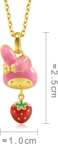 Vista 5 de Chow Sang Sang Sanrio - Colgante de oro macizo 9999 de 24 quilates My Melody con fresa para mujeres y niñas 75427P no incluye el collar
