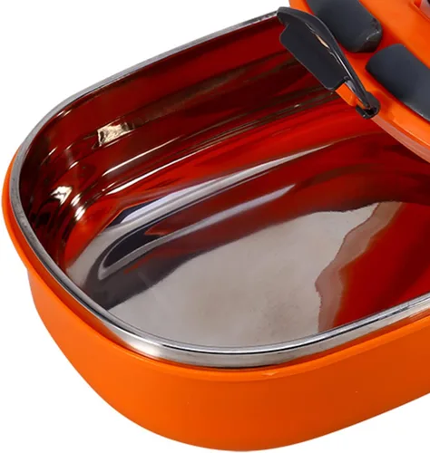 Vista 6 de ZJchao Fiambrera térmica para alimentos calientes, de acero inoxidable, portátil, calentador de alimentos naranja (una sola capa)