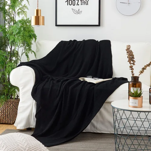Vista 3 de Longhui bedding - Manta de punto trenzado de algodón negro para sofá, silla, cama, decoración del hogar, 2.5 libras, 50 x 60 pulgadas, ligera
