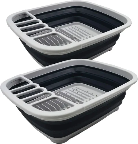 Vista 8 de SAMMART Escurridor de platos de plástico plegable de 8 litros (2.11 galones), estante de secado plegable, organizador de vajilla portátil, ahorro