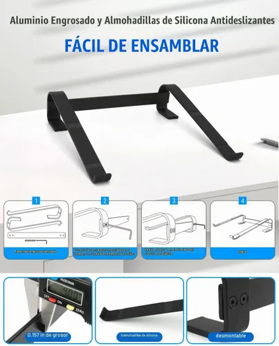 Vista 6 de Soporte para computadora portátil para escritorio, elevador de aluminio ventilado para laptop, color negro