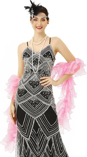 Vista 9 de BABEYOND Boa Chandelle Vintage - Boa de 200g 2m Gatsby de organza, accesorio estilo flapper de 1920 Negro