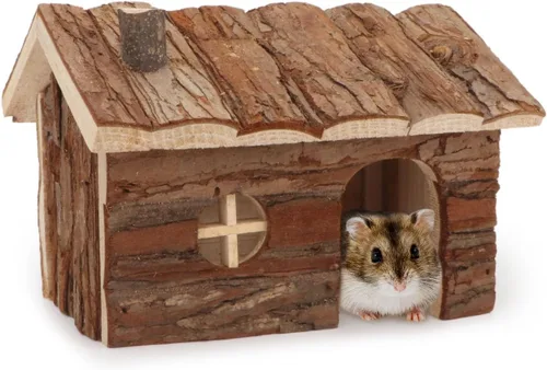 Vista 8 de Wontee Hamster Wood House - Cabaña escondida para hámsteres enanos, ratones, jerbos pequeños (pequeño)