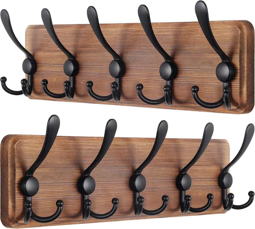 Vista 19 de SKOLOO Perchero de pared montado en la pared de estilo rústico: Perchero de pared de pino de madera auténtica de 40,6 cm de orificio a orificio