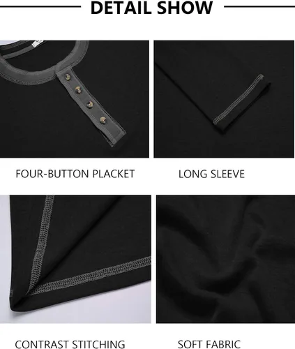Vista 5 de COOFANDY - Camisetas Henley para hombre, manga larga, con botones, estilo casual, de pullover, suaves, elásticas, tops de camiseta