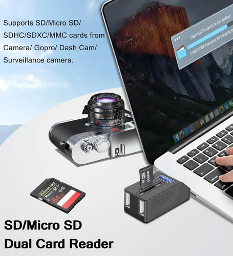 Vista 3 de VIENON Hub USB 5-Puertos 3.0 con Lector de Tarjetas SD TF, Adaptador Extensor USB con Lector de Tarjetas de Memoria SD/Micro SD, Puertos USB