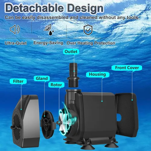 Vista 5 de SongLong Bomba de agua ultra silenciosa de 60 W 800 GPH Cable de 3 pines de 10 pies con tubo, protección contra sobrecalentamiento, perfecta
