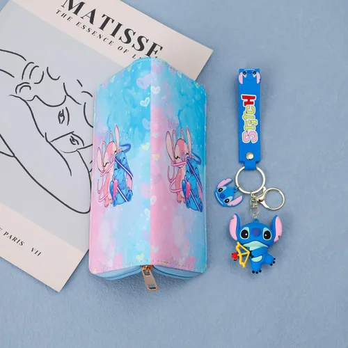 Vista 4 de Cartera de dibujos animados de Stitch con llavero de PVC para tarjetas, bolsa de puntada, bolsa de puntada, bolsa de puntada, bolsa de puntada