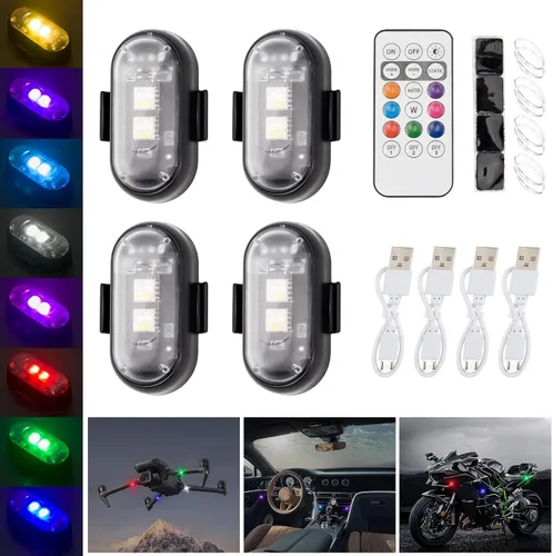 Vista 8 de 2 piezas de luces estroboscópicas LED inalámbricas con control remoto, luces LED mini impermeables USB de 8 colores, luces LED de advertencia