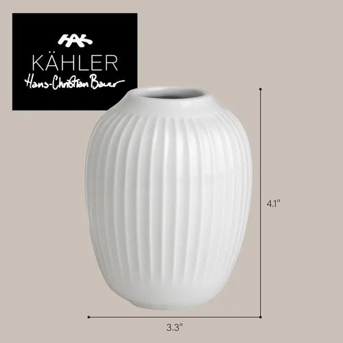 Vista 3 de Kahler Hammershoi - Jarrón de porcelana acanalada blanca, 4.1 pulgadas