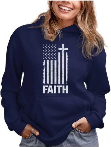 Vista 6 de Tstars Faith American Flag - Sudadera patriótica con capucha para mujer del 4 de julio