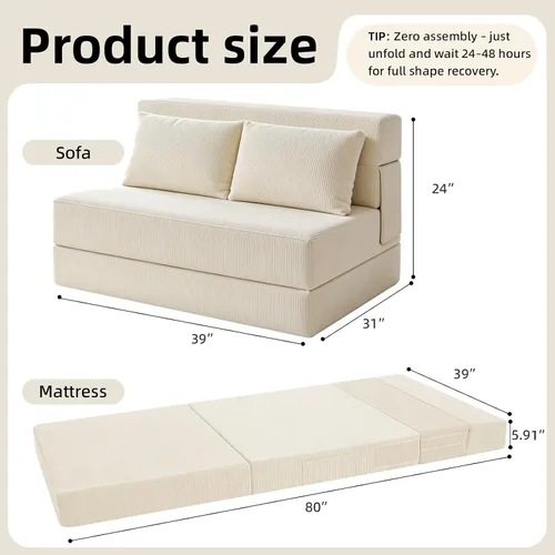 Vista 2 de Sofá Cama Plegable con Colchón, Sofá Cama Plegable con Funda para Silla de Cama con Almohada para Sala de Estar Oficina en Casa